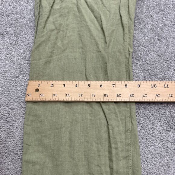 Zara Linen Ankle Straight Leg Trouser Pants Womens Medium Green Elastic Waist - Picture 11 of 15